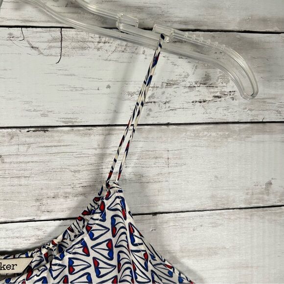 Tucker Camisole Silk Crepe Top Size P Geometric White Blue Red Nautical 38” Bust - Picture 5 of 6